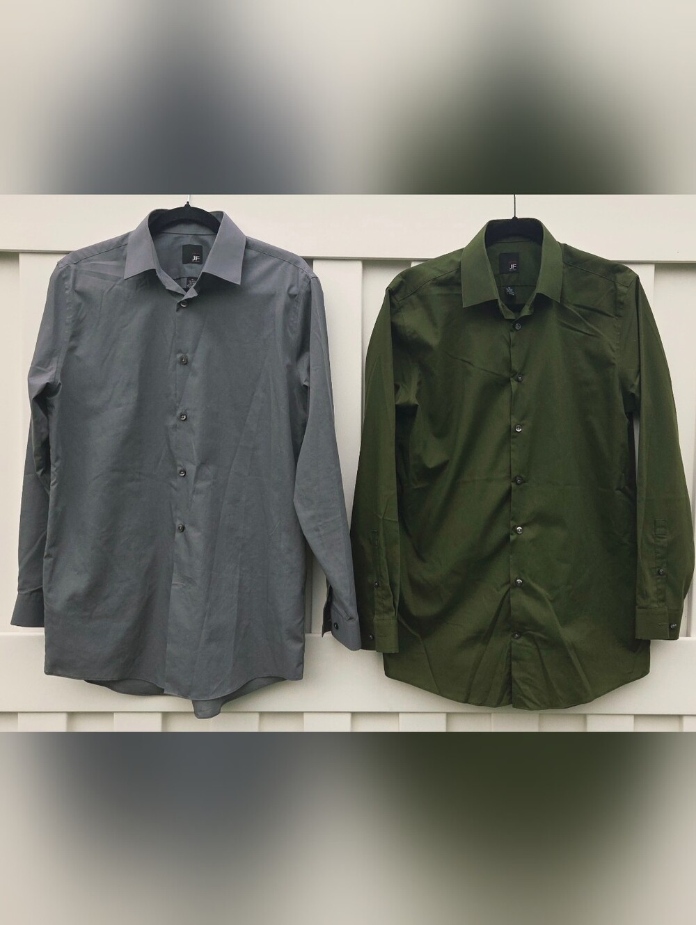 Set Of 2 J.Ferrar Men's Olive Green and Gray Dress Shirts - Medium